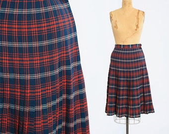 Vintage 50s 60s pleated red plaid wool skirt