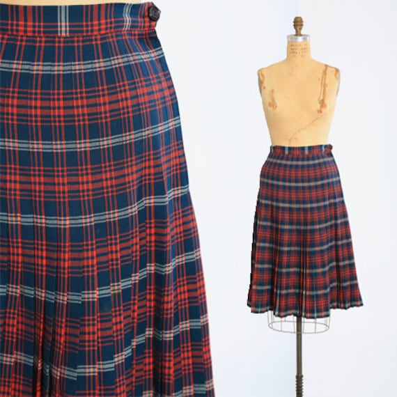 Vintage 50s 60s pleated red plaid wool skirt