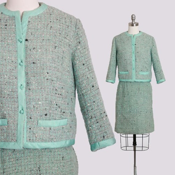 60s tweed suit | Vintage 60s blue wool + silk wool tw… - Gem