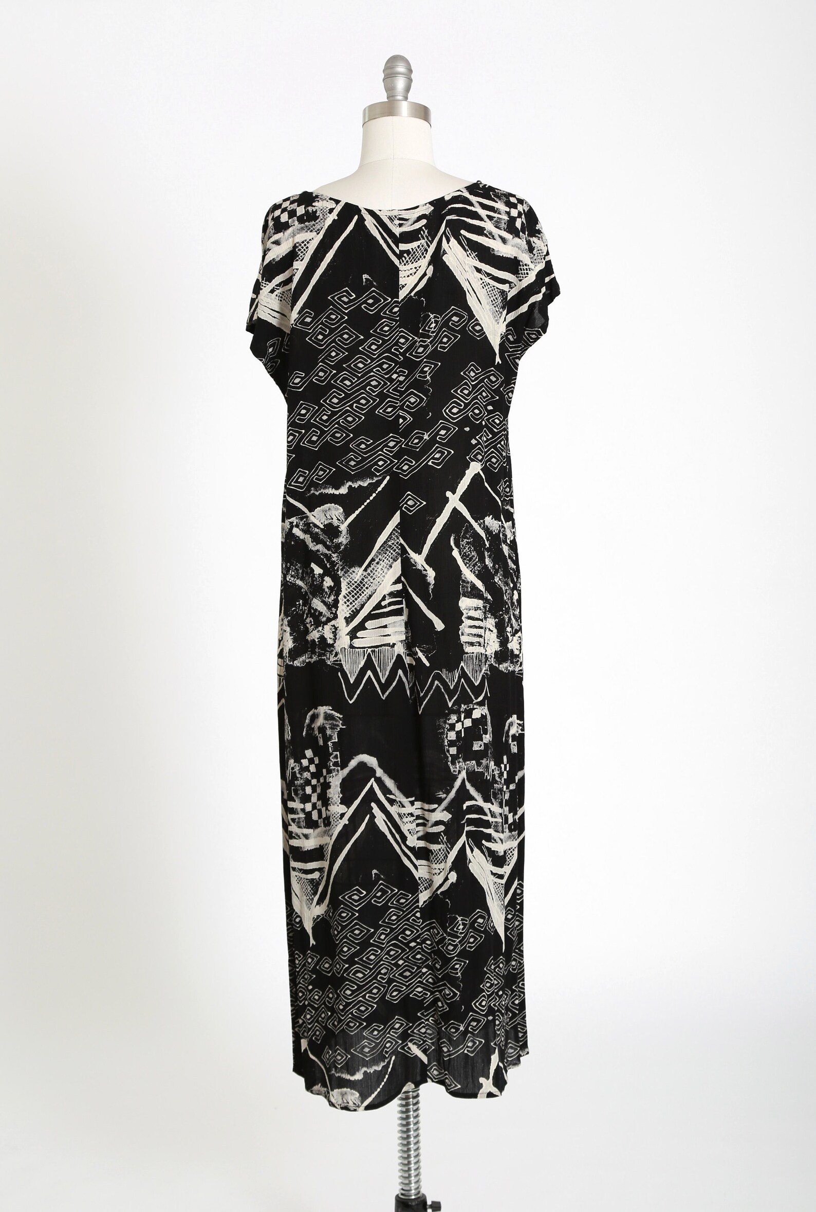 Abstract Rayon Dress Vintage 90s Carole Little Black White Etsy