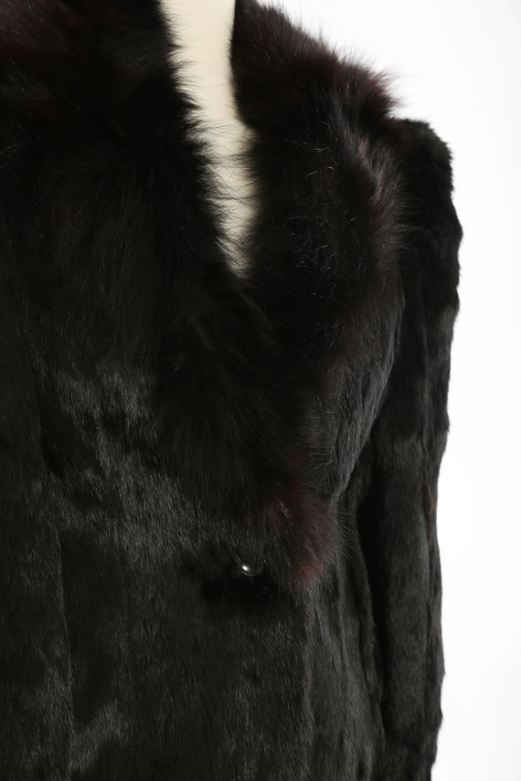 Vintage 80s black plush Rabbit Fur Coat chubby St… - image 4
