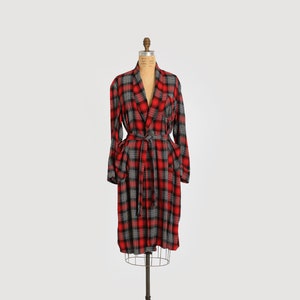 Vintage 50s red plaid cotton Robe house coat