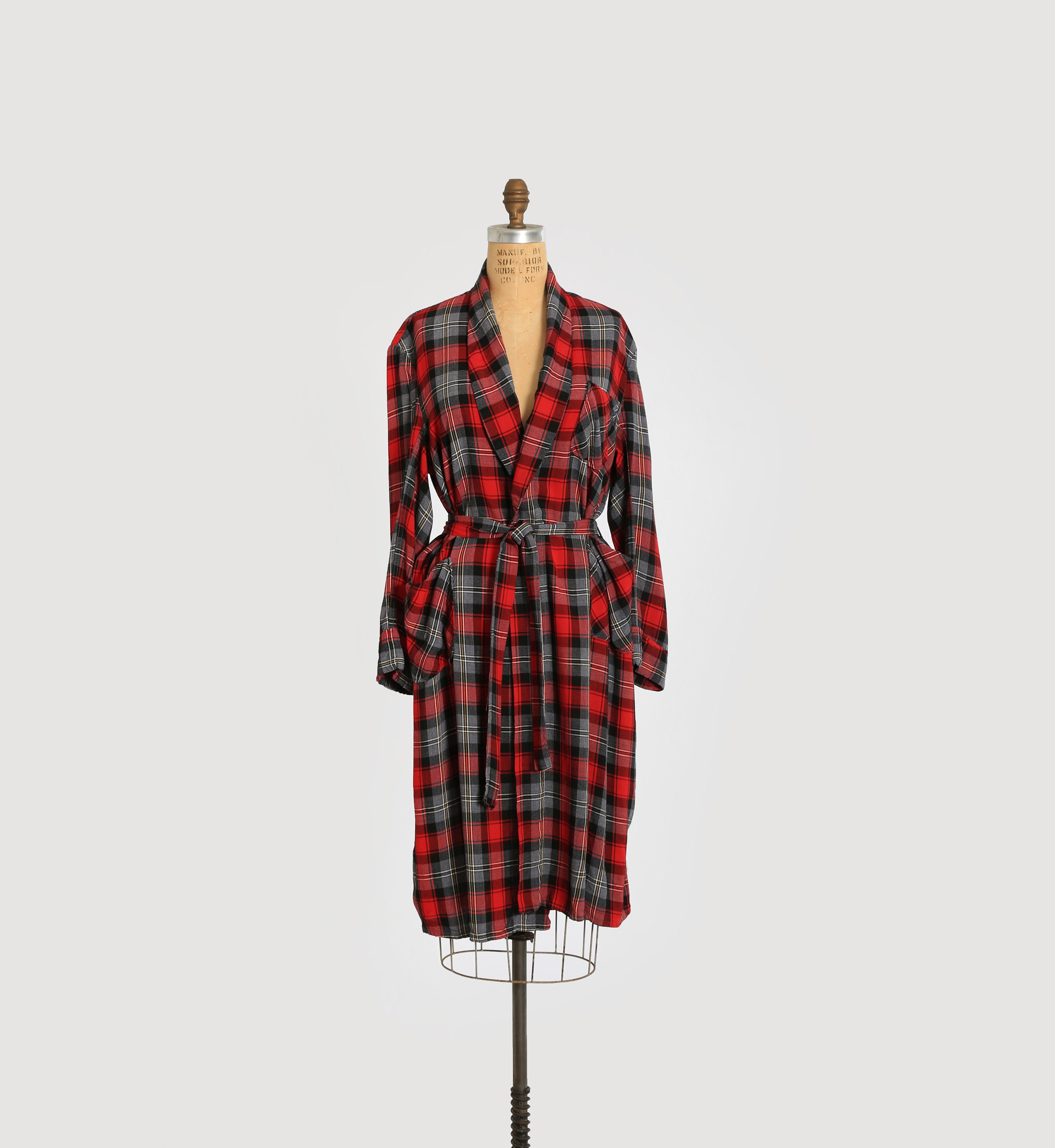 Vintage 50s red plaid cotton Robe house coat