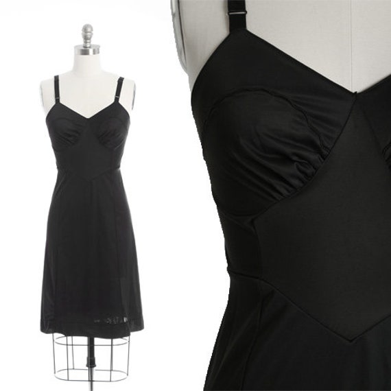 Bias cut slip dress | Vintage 40s black nylon slip