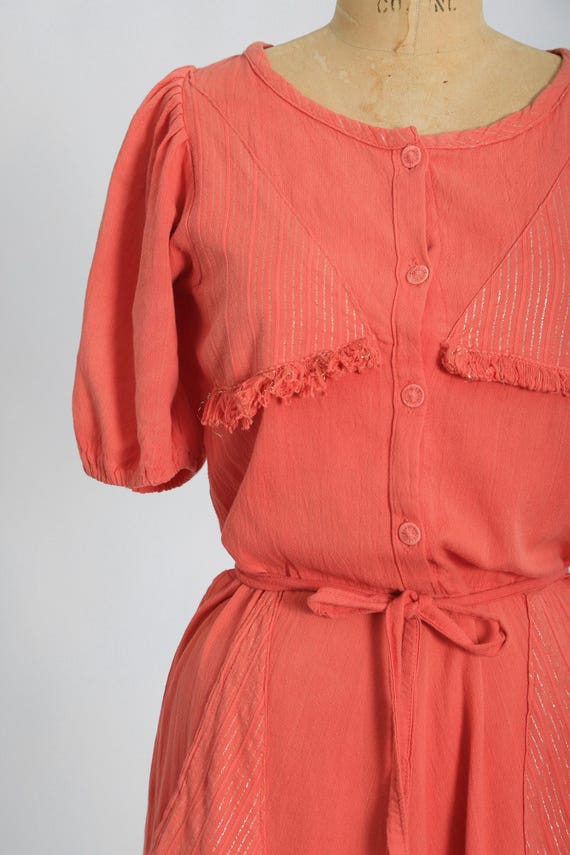 Vintage 40s salmon orange pink cotton day dress - image 4