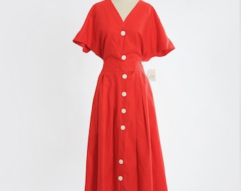 Vintage 90s Magaschoni Collection 10 Medium Red Linen Square Neckline  Empire Waist Dress - Etsy