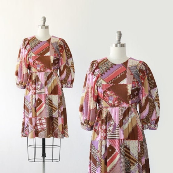 Patchwork mini dress | Vintage 60 70s Floral patch