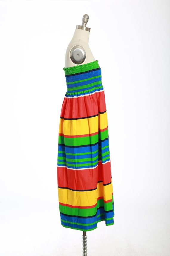 Vintage 80s rainbow striped cotton dress - image 3