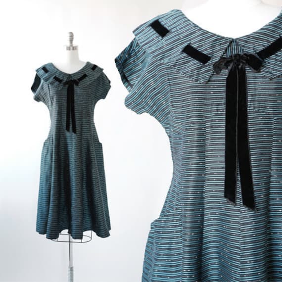 New look taffeta dress | Vintage 40s 50s blue ribb