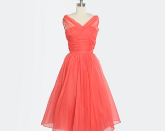 50er Jahre Pinkfarbenes Chiffon Tüll Festkleid