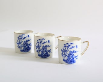 Vintage Inarco Japan blue floral tea cups | Set of 3