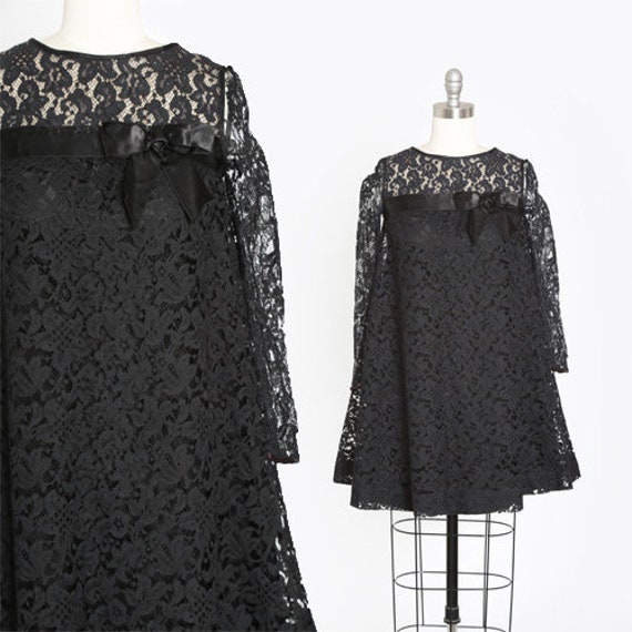 60s babydoll dress | Vintage 60s black lace trapez