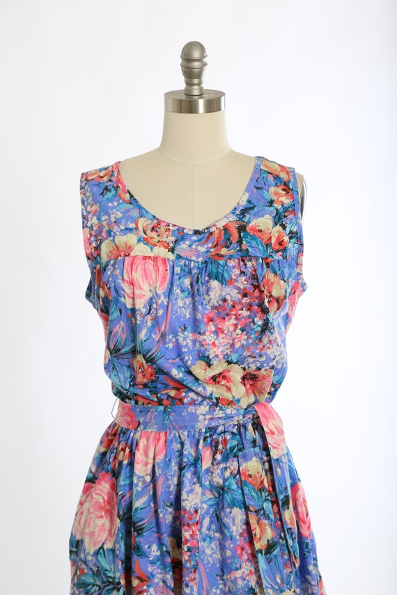 80s floral cotton tank midi dress - image 4