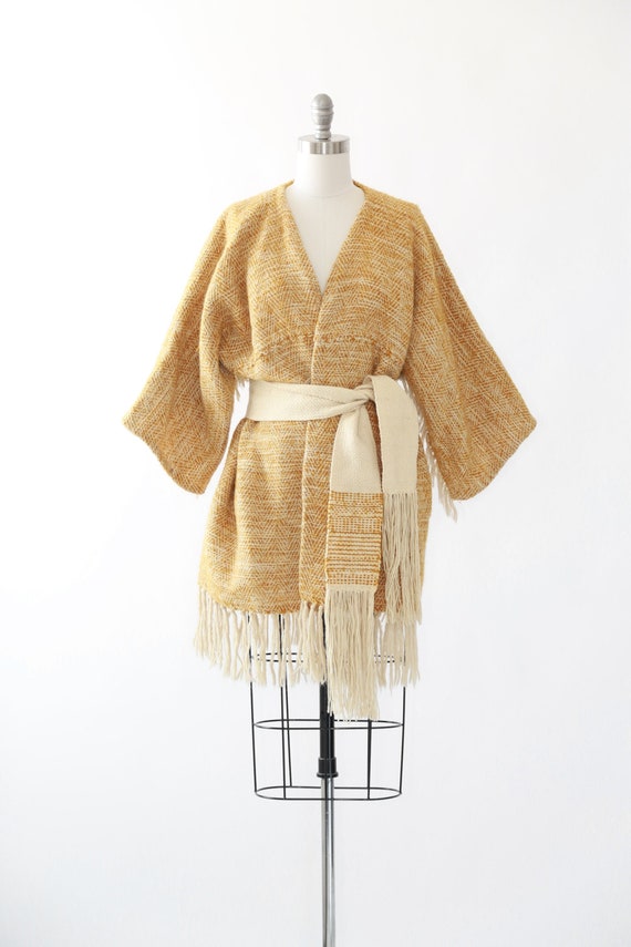 Mustard woven tapestry wrap jacket | Vintage 60s h