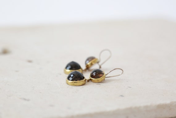 BORA Smoky quartz gold sterling silver earrings - image 3