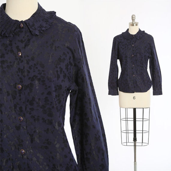 French leopard print blouse | Vintage 90s blue leo