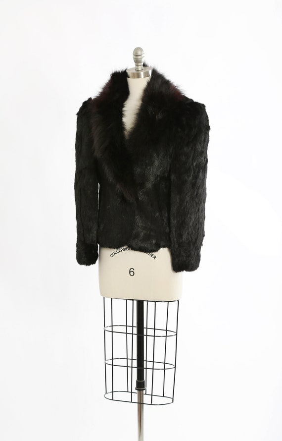 Vintage 80s black plush Rabbit Fur Coat chubby St… - image 3