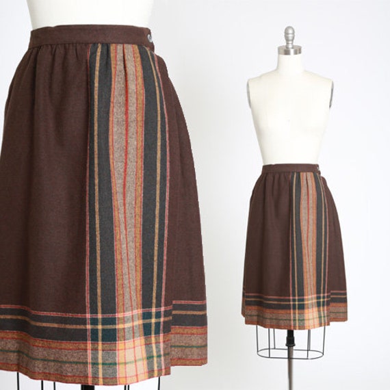 Bobbie Brooks wool skirt | Vintage 70s brown stri… - image 1