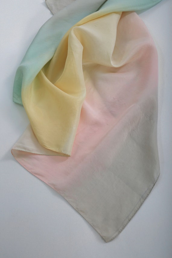 Vintage 60s rainbow ombre hand rolled silk scarf - image 4