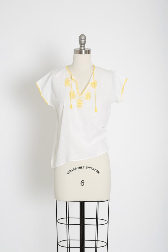 Vintage 70s Mexican cotton Peasant blouse | 1970s