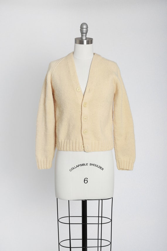 40s hand knit ivory wool cardigan