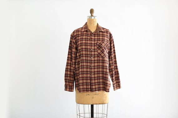 Vintage 70s LOBO by Pendleton Brown Plaid Wool Flannel Leather
