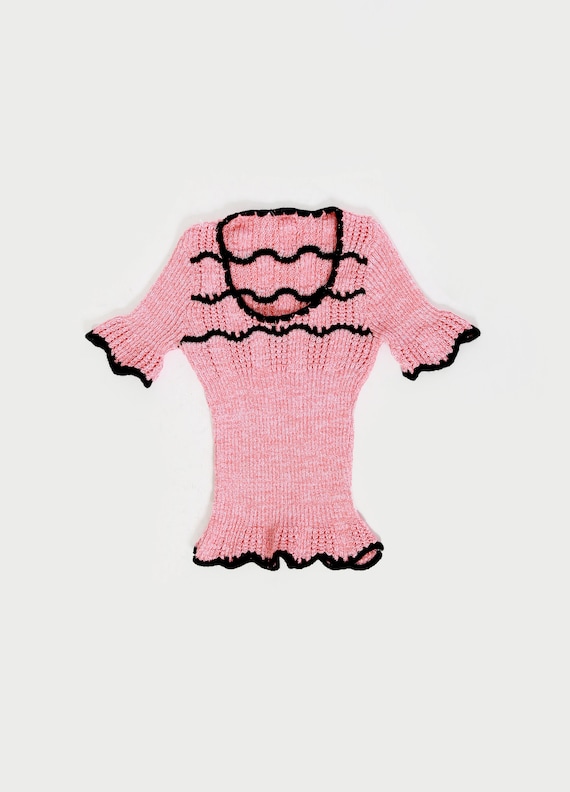 40s pink crochet knit sweater | 1940s cropped knit