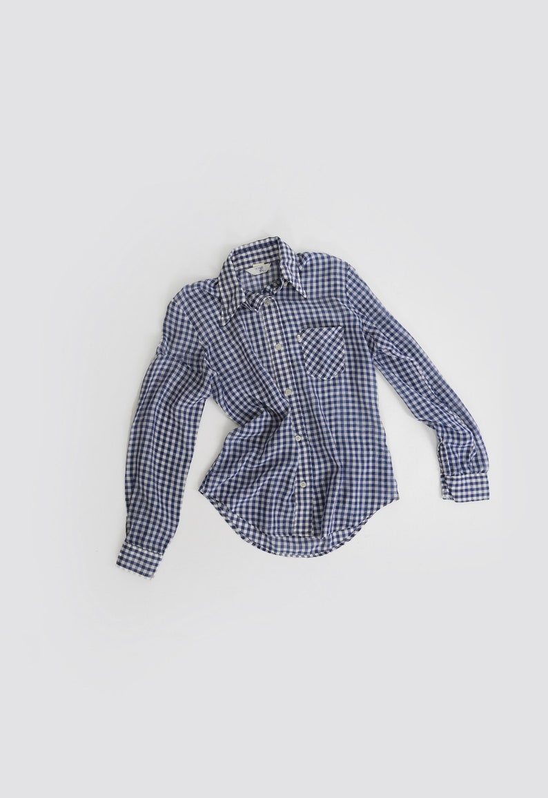 Levis Gingham shirt | Vintage 70s Levis blue + white Gingham button Shirt image 5