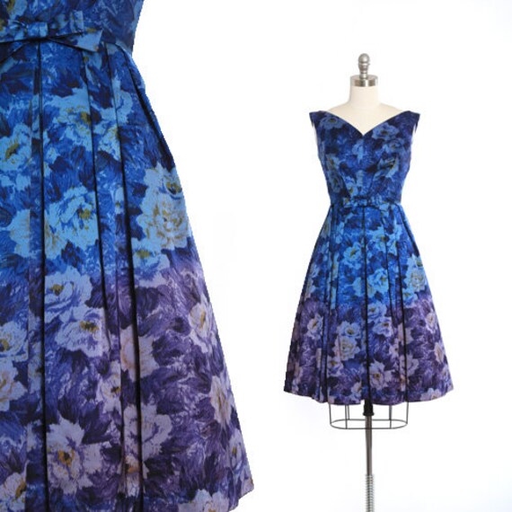 Vintage 50s floral ombre dress | Vintage 1950s bl… - image 1