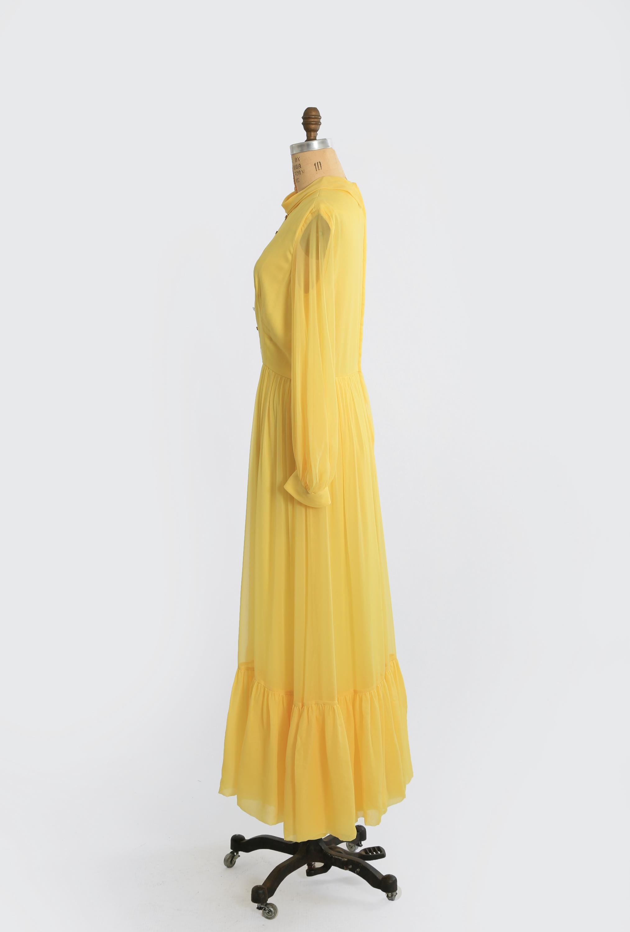 yellow silk chiffon dress Chiffon A-Line Long Bridesmaid Dress with Flutter Sleeves in Pastel Yellow, Pastel Yellow / 20