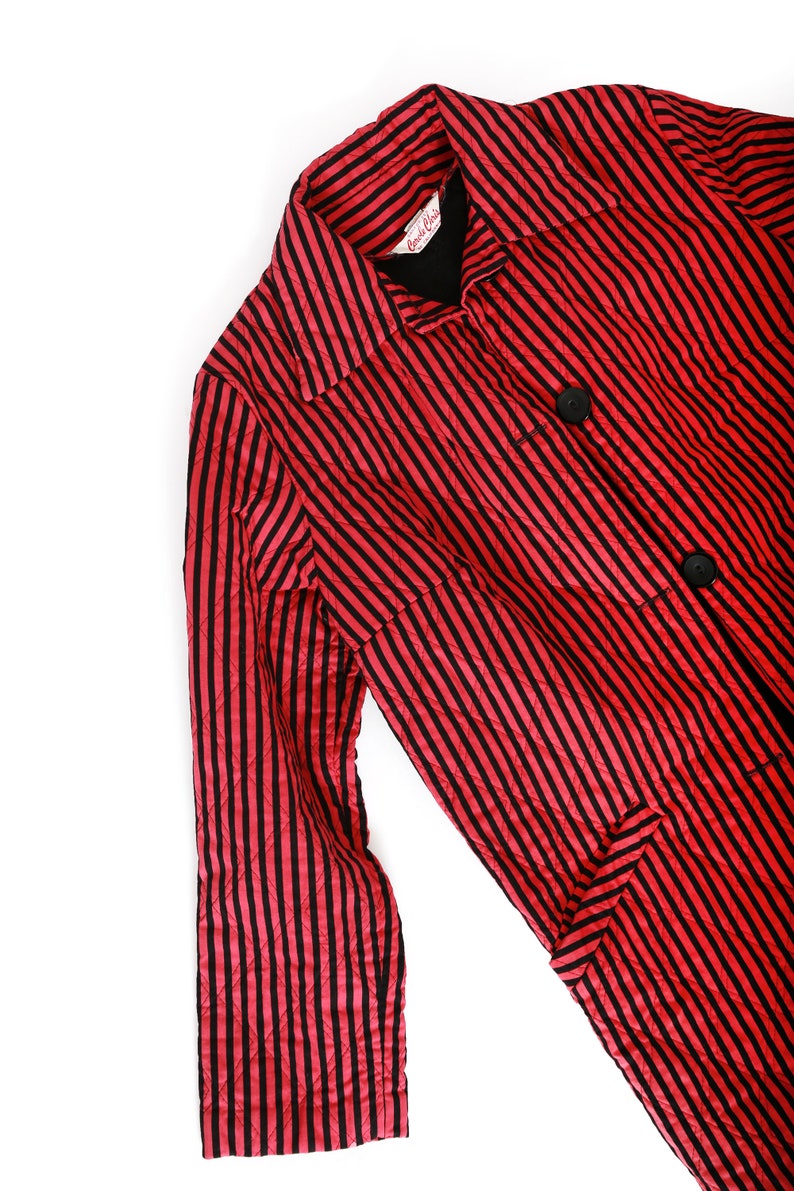 50s quilted jacket Vintage 1950s pink black striped cotton jacket 1950s Carole Chris Sanforized jacket image 8