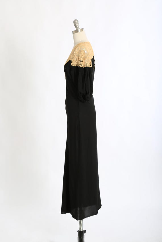Antique Vintage 1930s bias cut black floral crochet l… - Gem