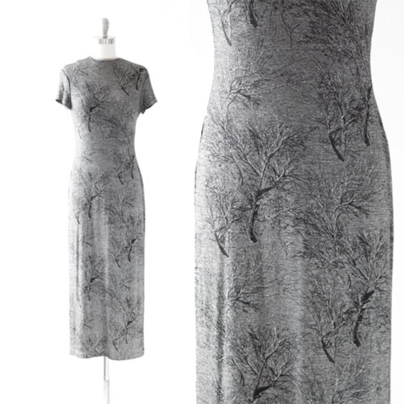 Night tree dress | Vintage 90s metallic silver spo