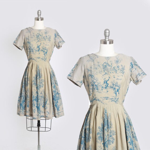 French cottage dress | Vintage 50s Novelty print d