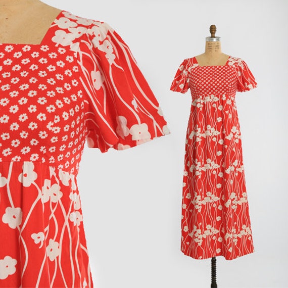 70s floral maxi dress | Vintage 1970s red floral … - image 1