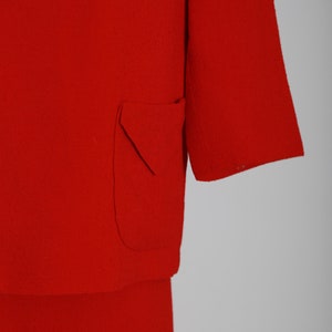 60s red wool suit Vintage 1960s red 2pc shift dress top suit Mid century Modern 2pc dress suit image 6