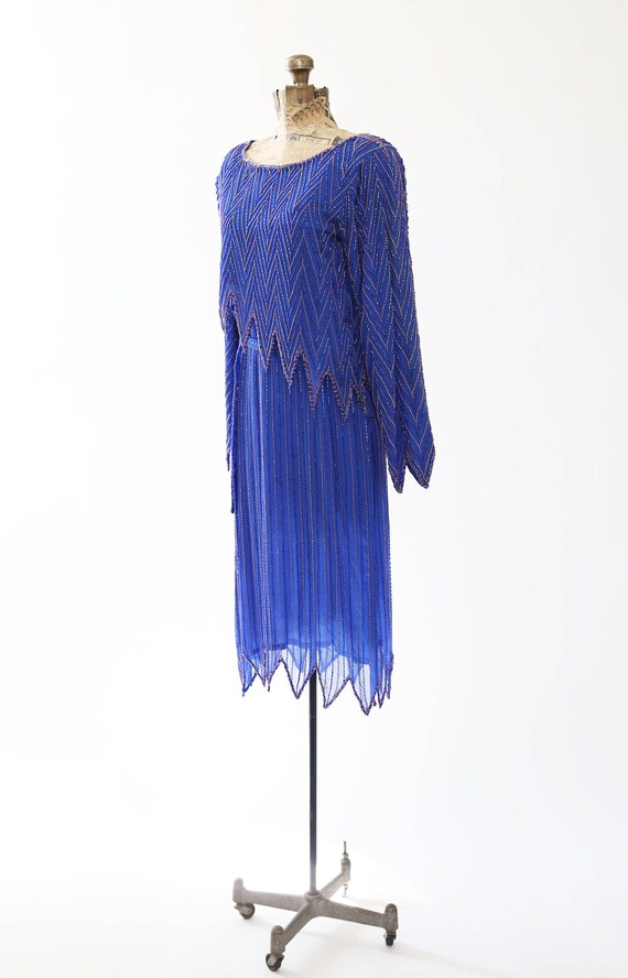 Vintage 70s Disco blue beaded silk dress | 1970s … - image 8