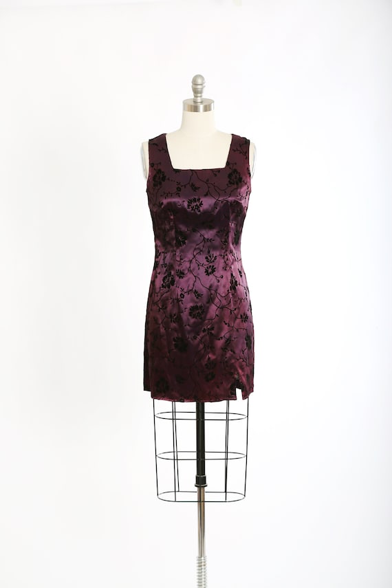 Vintage 90s purple floral velvet mini dress