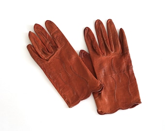 40s leather Driving gloves | Vintage 1940s brown leather gloves