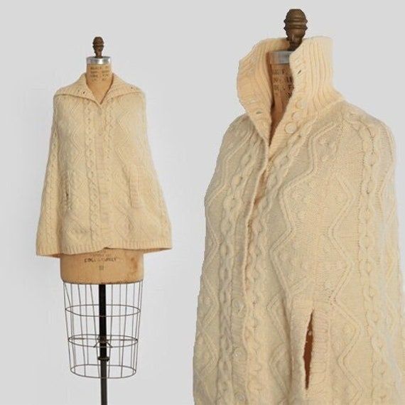 60s knit wool cape sweater | Vintage 60s hand loo… - image 1