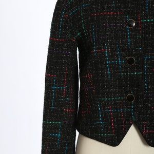 Vintage 90s black woven rainbow wool blend blazer image 2