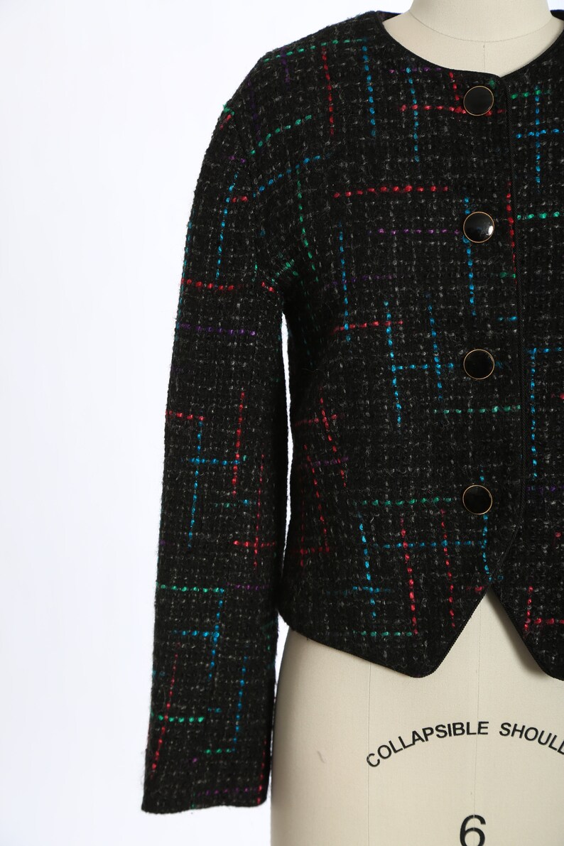 Vintage 90s black woven rainbow wool blend blazer image 2