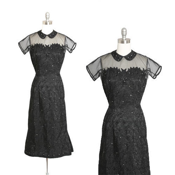 50s sheer illusion dress | Vintage 50s black rhine