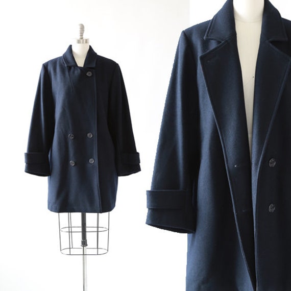 Pea Coat | Vintage 1990s Navy wool oversized Pea C