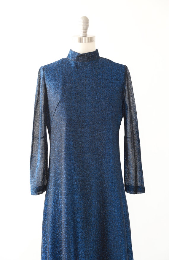 70s blue lurex maxi dress - image 2