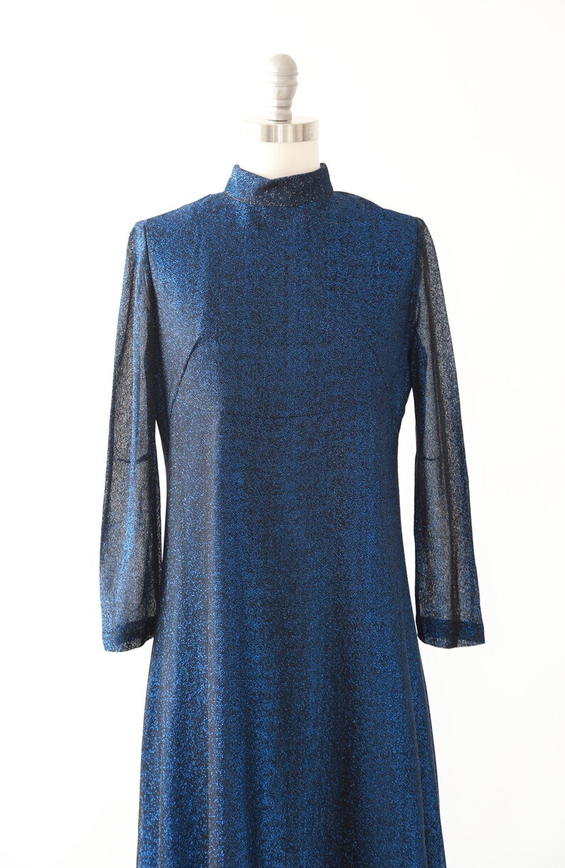 70s blue lurex maxi dress image 2