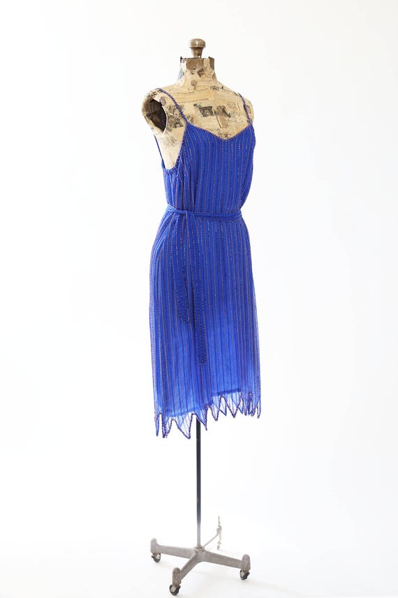 Vintage 70s Disco blue beaded silk dress | 1970s … - image 3