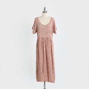 90s Pink floral rayon midi dress XXL