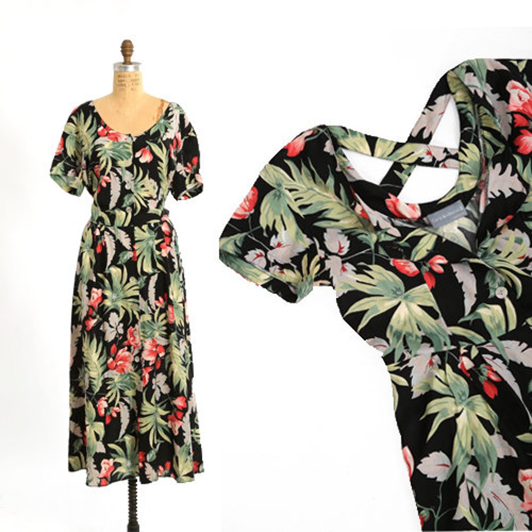 1980s Yellow Rose Print Dress by Carol Anderson | XS/S