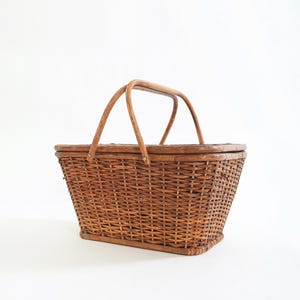 Antique Vintage wood wicker picnic basket